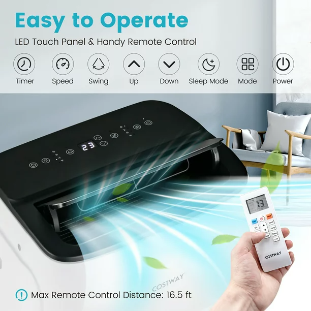 13,000 BTU Portable Air Conditioner 4-in-1 AC Unit Cools 250 Sq.Ft. with Remote, Heat, Dehumidifier & Fan Mode in White