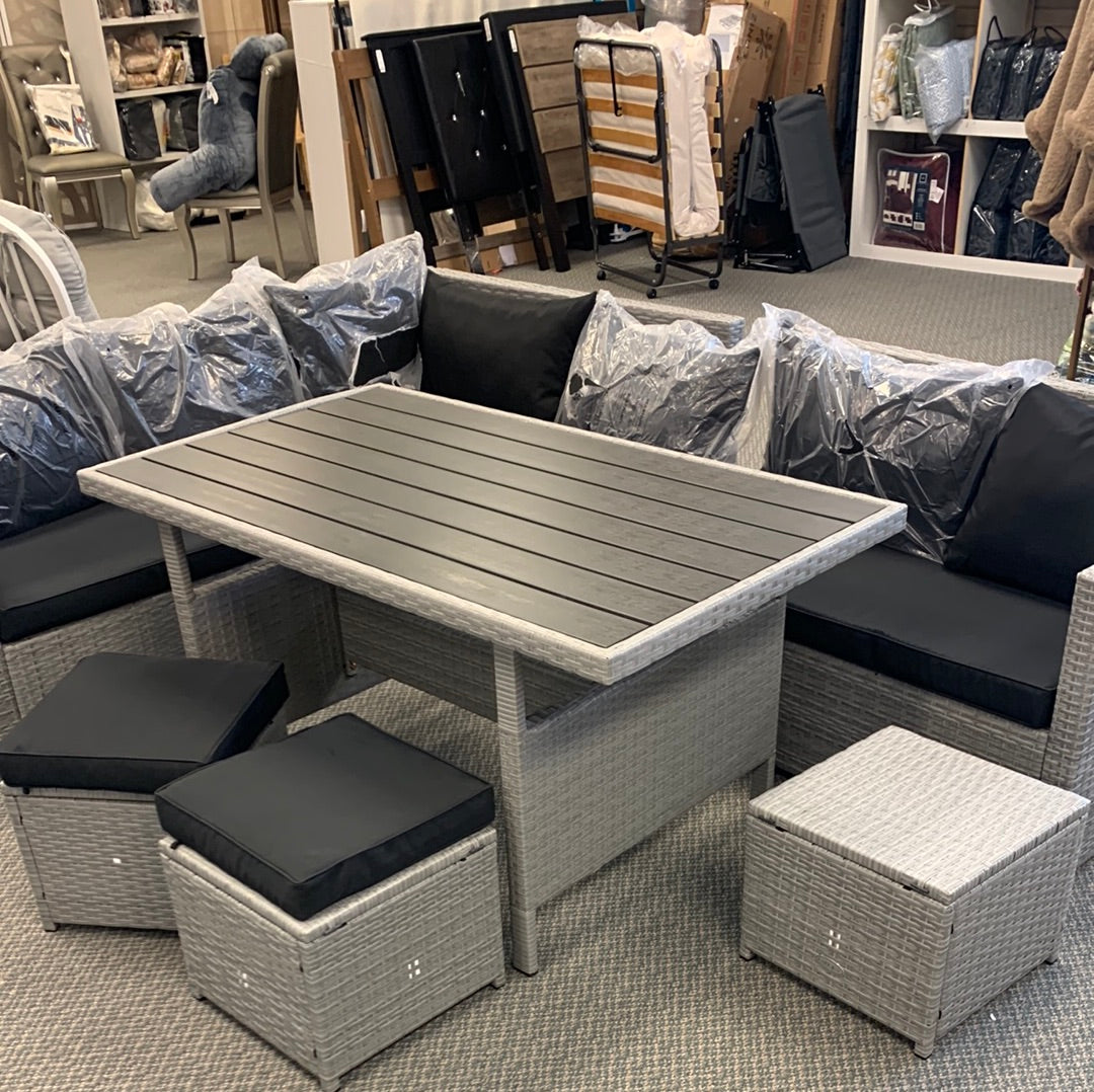 7 Pieces Outdoor Wicker Sectional Sofa Set with Dining Table, 4 BOXES, UNASSEMBLED