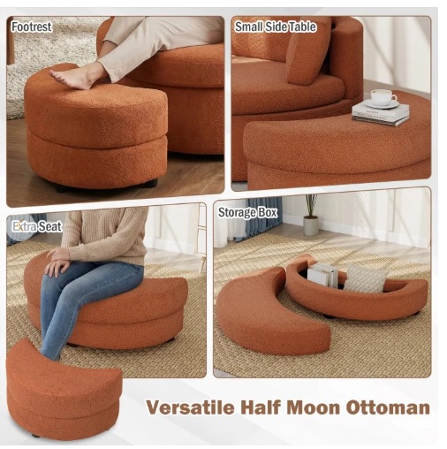 360° Swivel Accent Chair with Half Moon Storage Ottoman