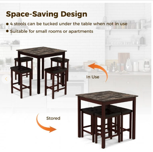 5-Piece Bar Table Set Counter-Height Dining Table and 4 Bar Stools