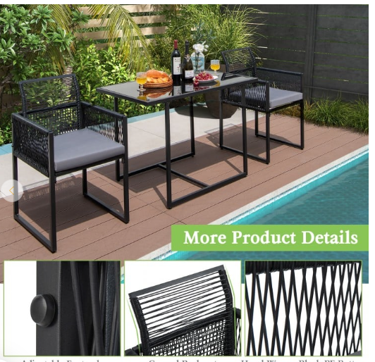 3 Pieces Outdoor Dining Set, scratch & dent (Fully Assembled)