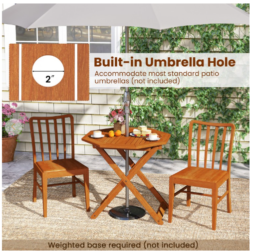 NO TAX - Octagon Folding Patio Table with 2 Inches Umbrella Hole
