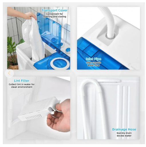 26lbs Portable Semi-Automatic Twin Tub Washing Machine with Drain Pump- Blue/White