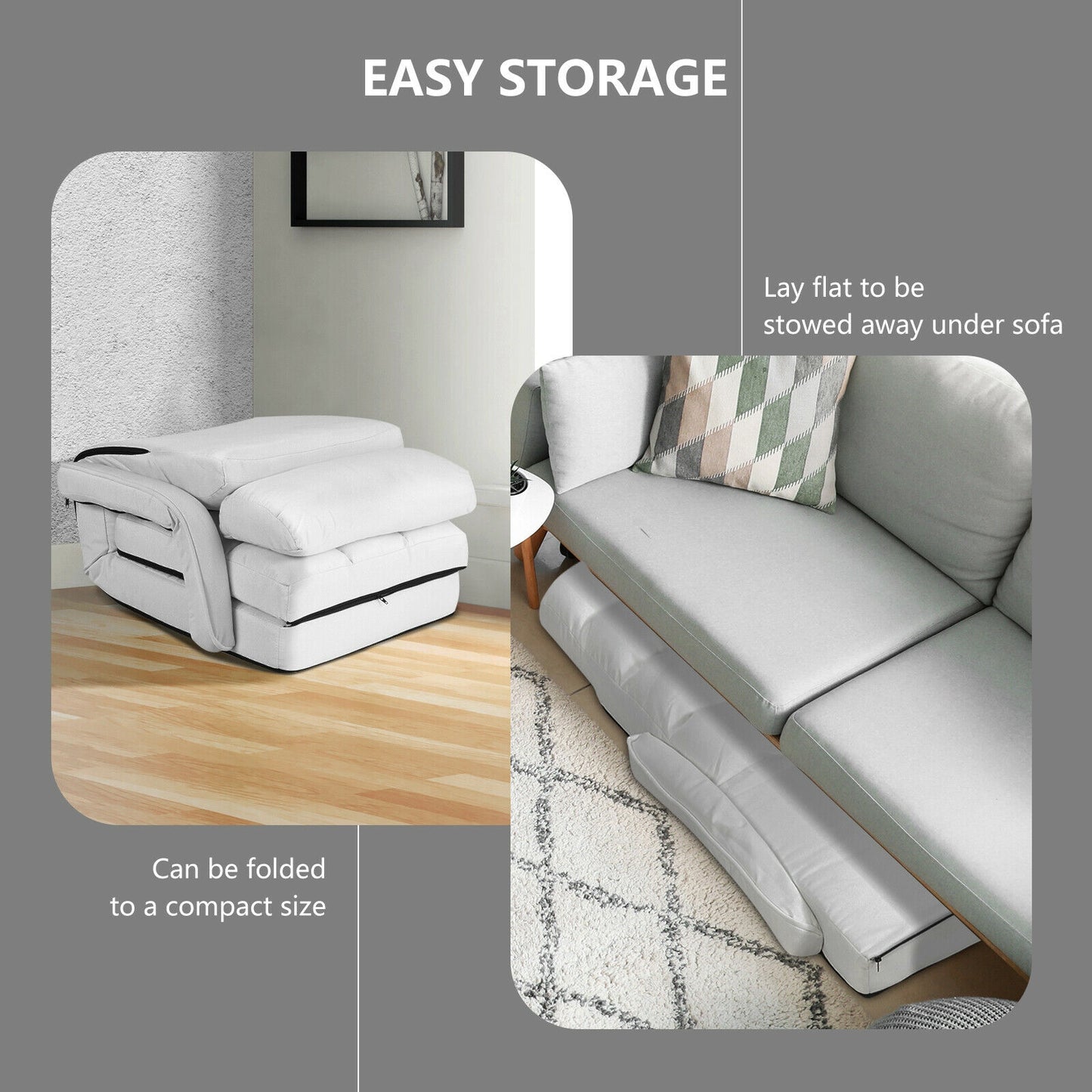 Folding Lazy Floor Chair Sofa with Armrests and Pillow-White