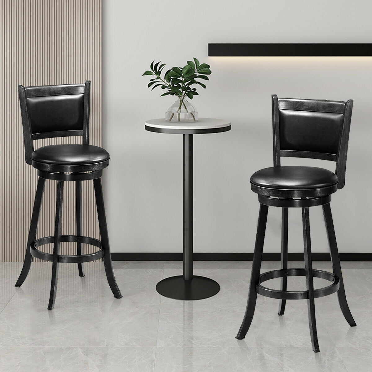 Set of 2, 29 Inch Swivel Bar Height Stool Wood Dining Chair Barstool-Black (Fully Assembled)