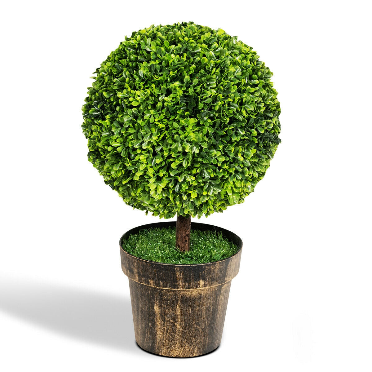 2 Pieces, 24 Inch Artificial Boxwood Topiary Ball Tree for House and Office