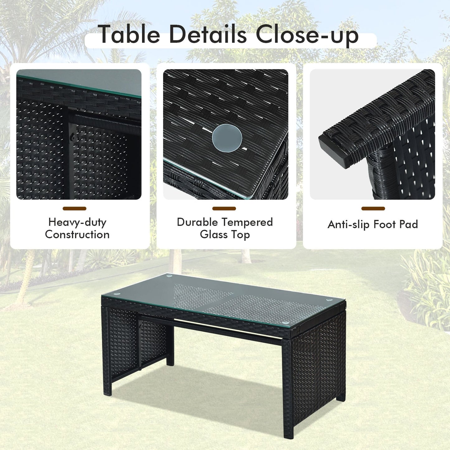 4 Pieces Rattan Patio Furniture Set with Tempered Glass Tabletop-Red fully assembled