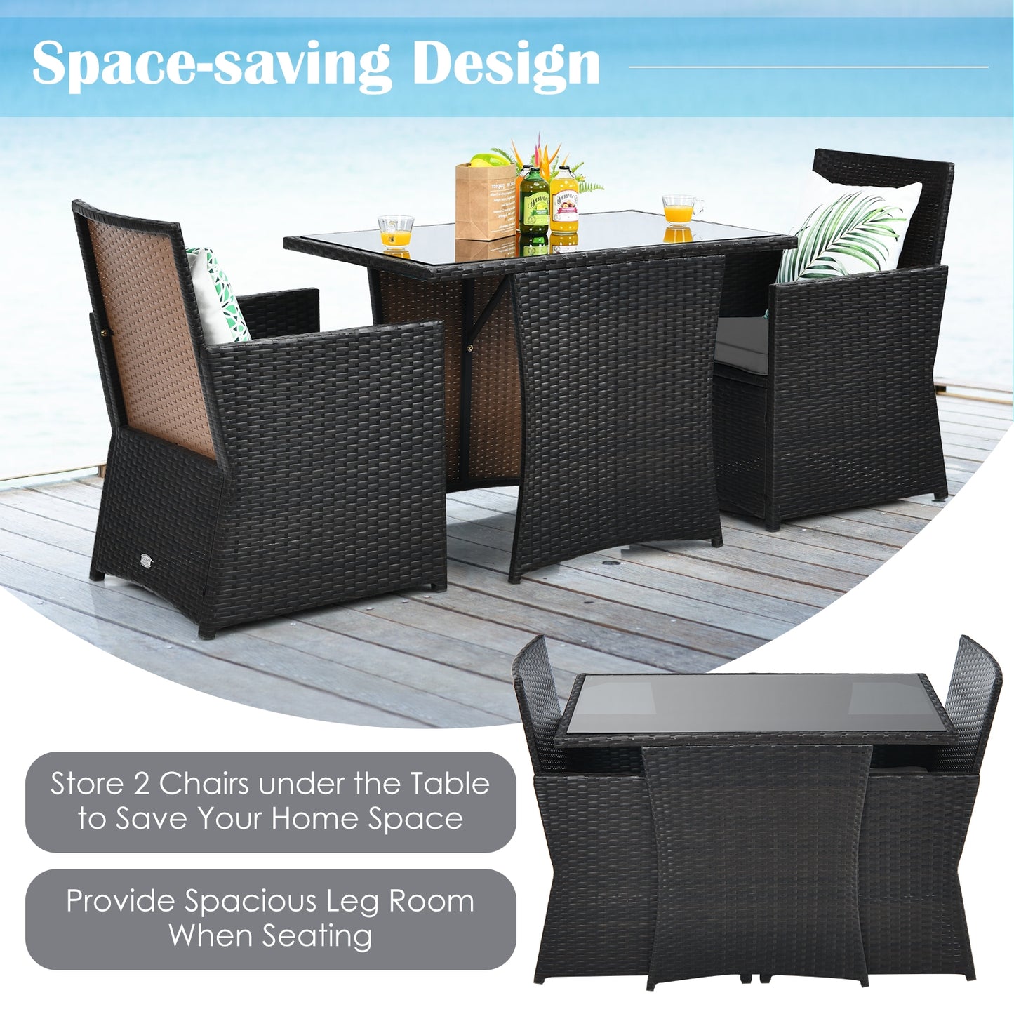 SPECIAL, NO TAX PLUS MAJOR MARKDOWN, 3 Pieces Patio Rattan Furniture Set with Cushion and Sofa Armrest-Gray (Fully Assembled)