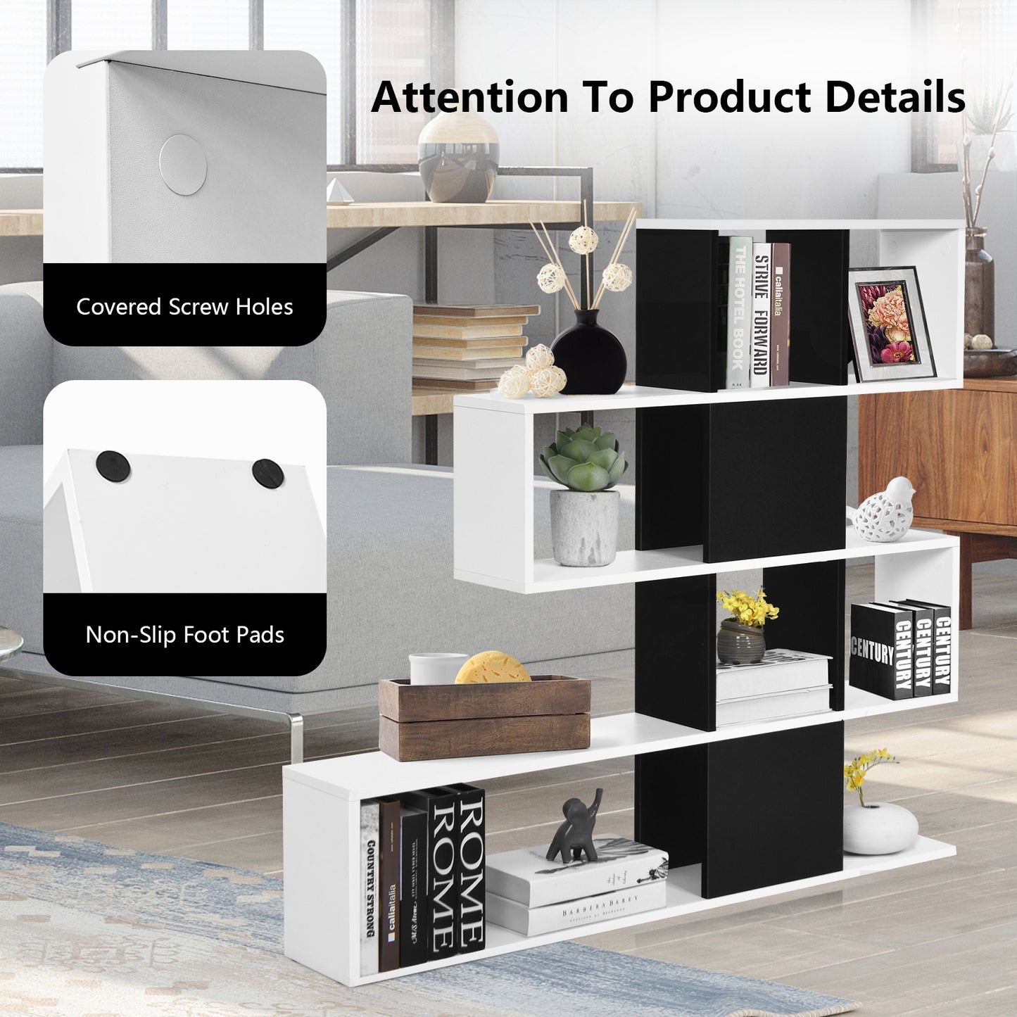 5-Tier Bookshelf Corner Ladder Bookcase with Storage Rack-Black & White (1 Box, Unassembled)
