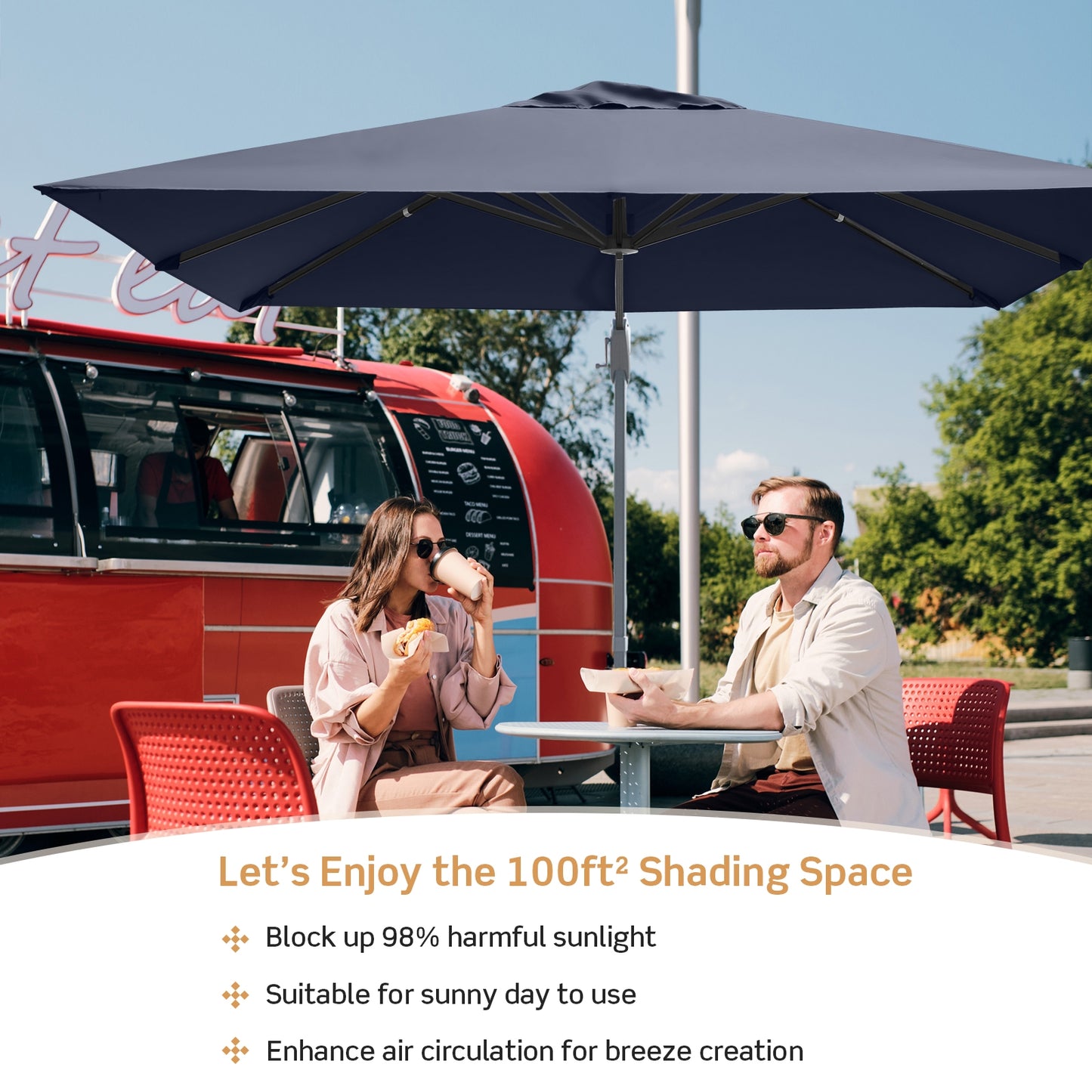 10 x 10 Feet Patio Offset Cantilever Umbrella with Aluminum 360-degree Rotation Tilt-Navy (Assembled)