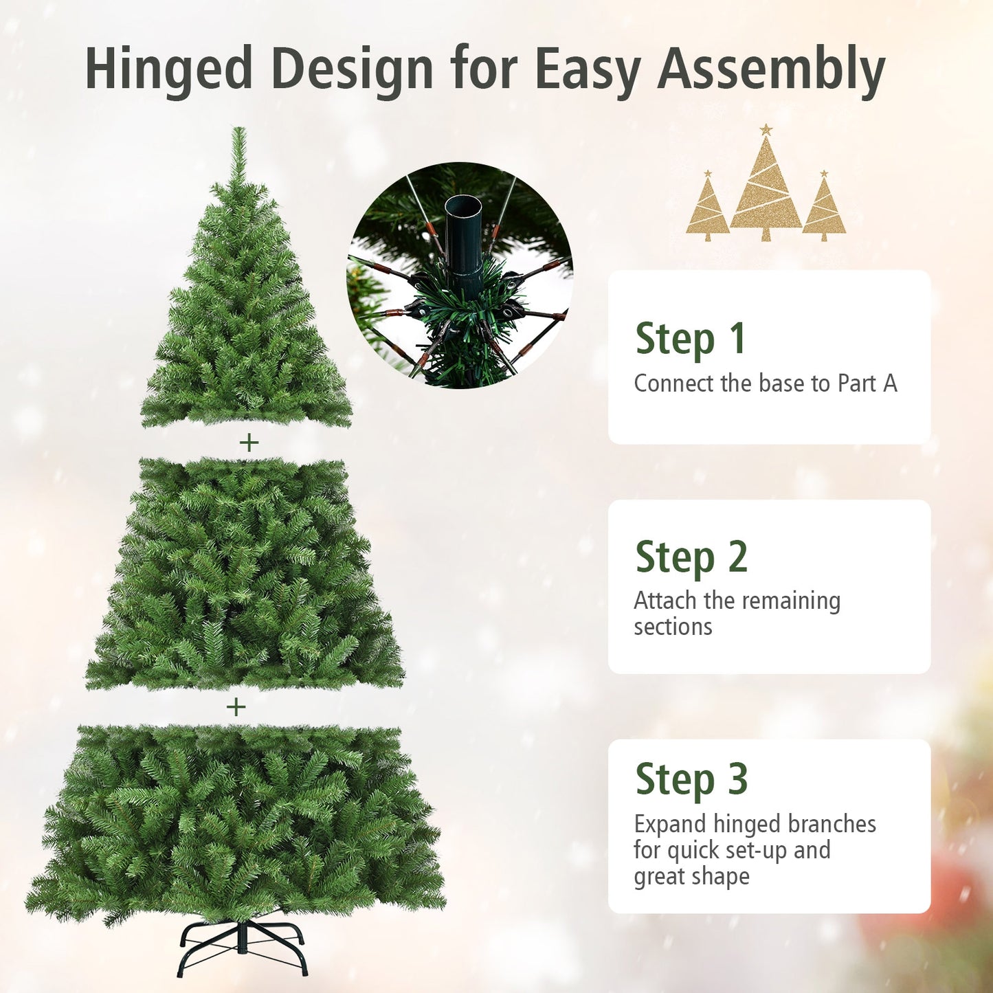Premium Unlit Artificial Hinged PVC Christmas Tree with Metal Stand-6 ft, Assembled, Final Sale