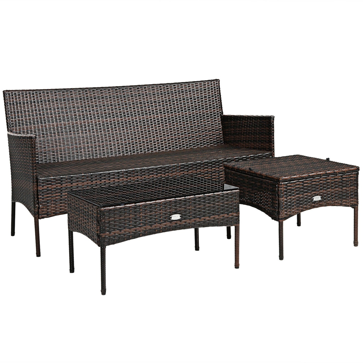 3 Pieces Patio Furniture Sectional Set with 5 Cozy Seat and Back Cushions- Off White (Fully Assembled)
