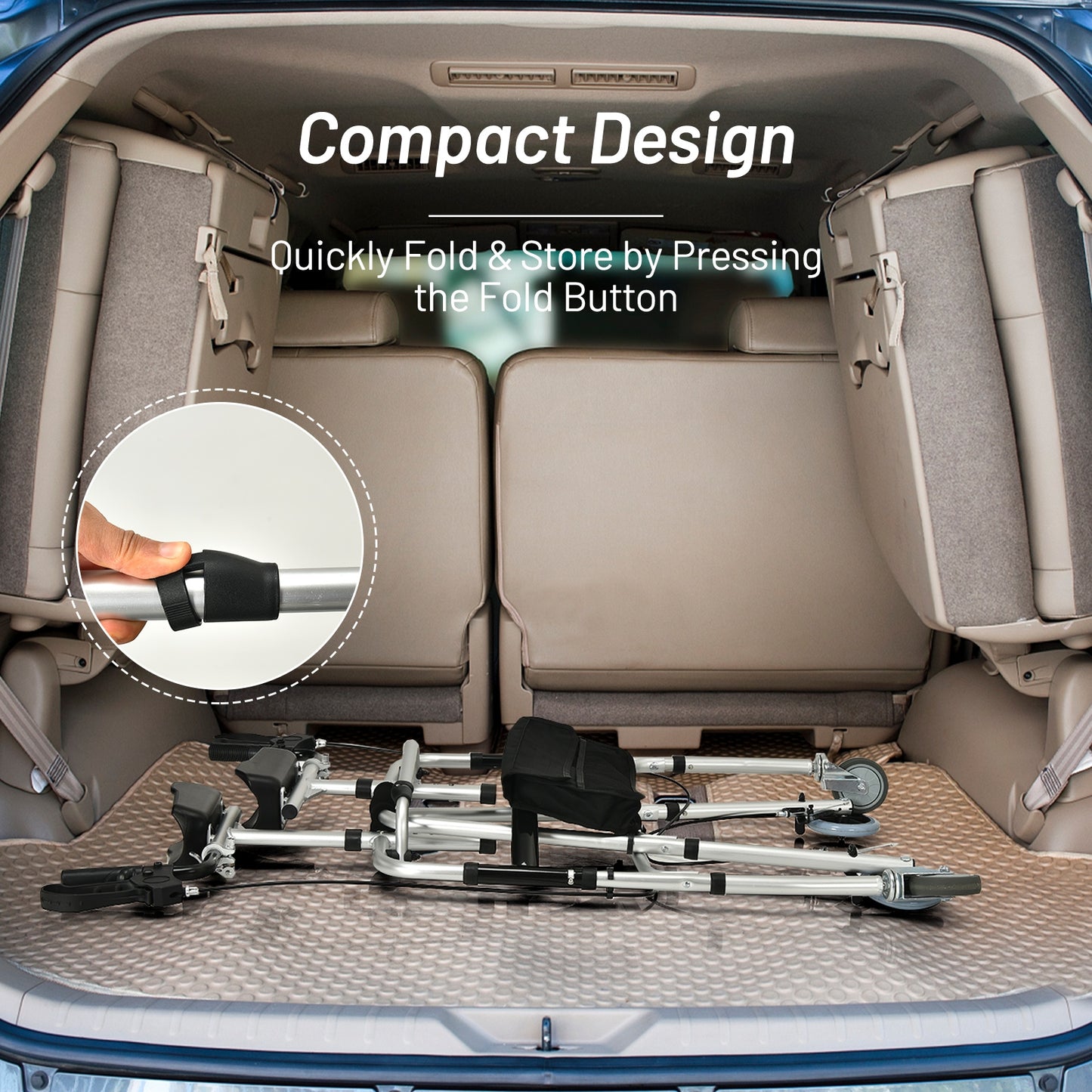 Folding Auxiliary Walker Rollator with Brakes -Silver - (Missing front Pouch)