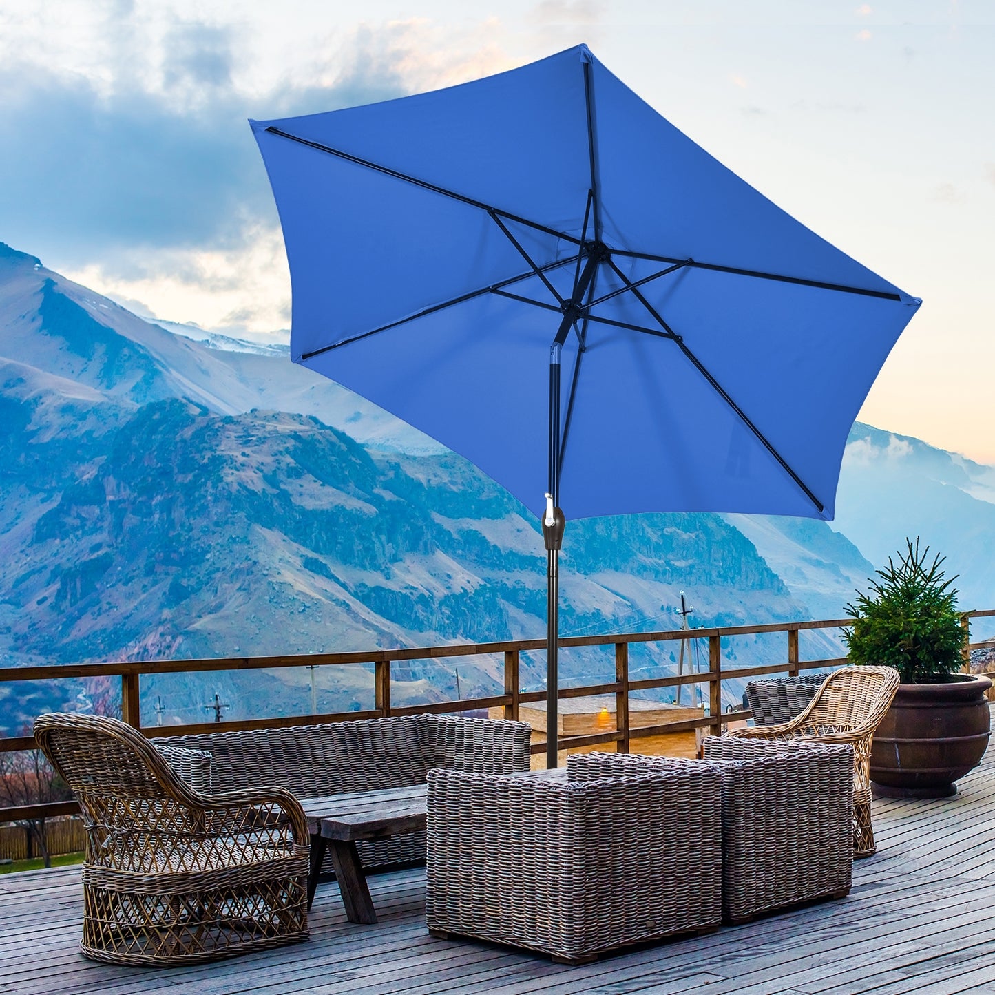 10' 6 Ribs Patio Umbrella with Crank without Weight Base-Blue