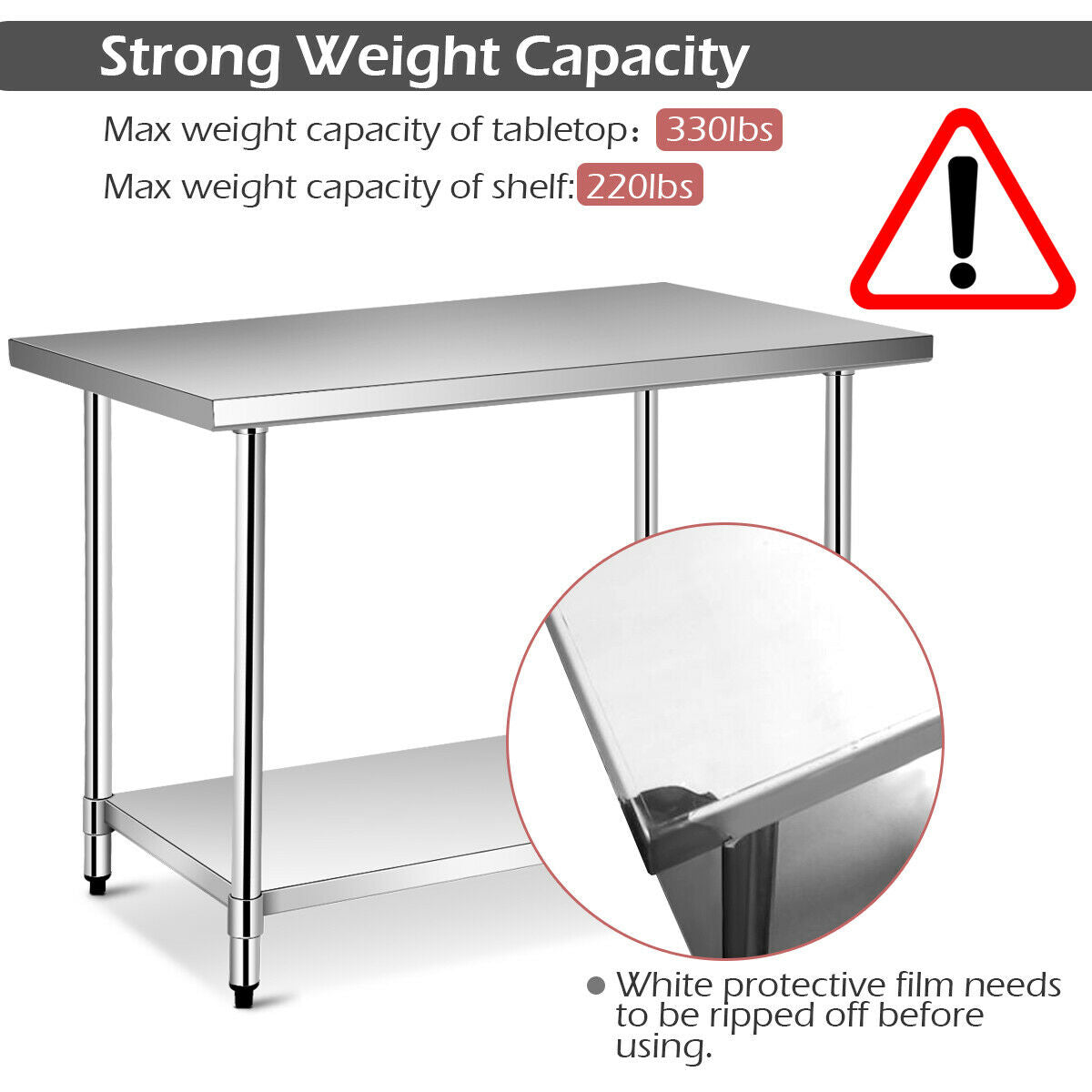 30 x 48 Inch Stainless Steel Food Preparation Kitchen Table ASSEMBLED
