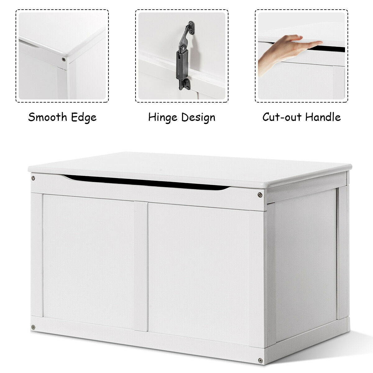 Safety Hinge Wooden Chest Organizer Toy Storage Box-White - Assembly required