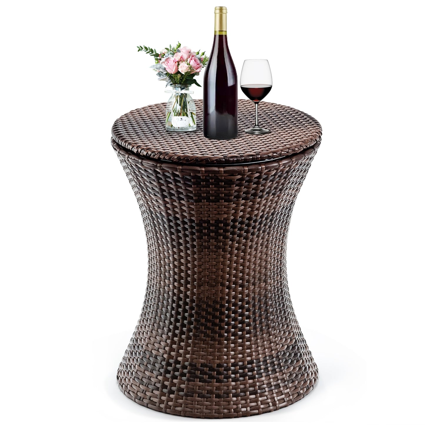 Height Adjustable Patio Rattan Cooler Bar Table-Brown, Fully Assembled