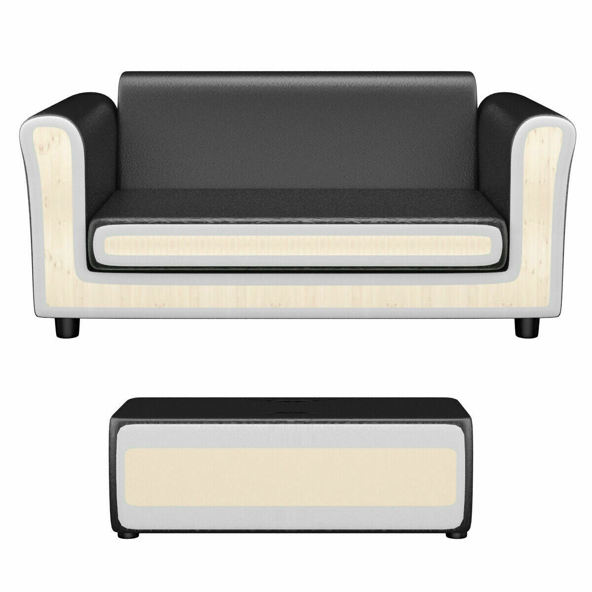 Kids Double Sofa with Ottoman-Black