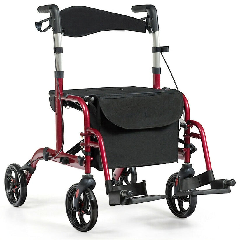 2 in 1 Folding Rollator Walker, 4 Wheel Medical Rolling Walker