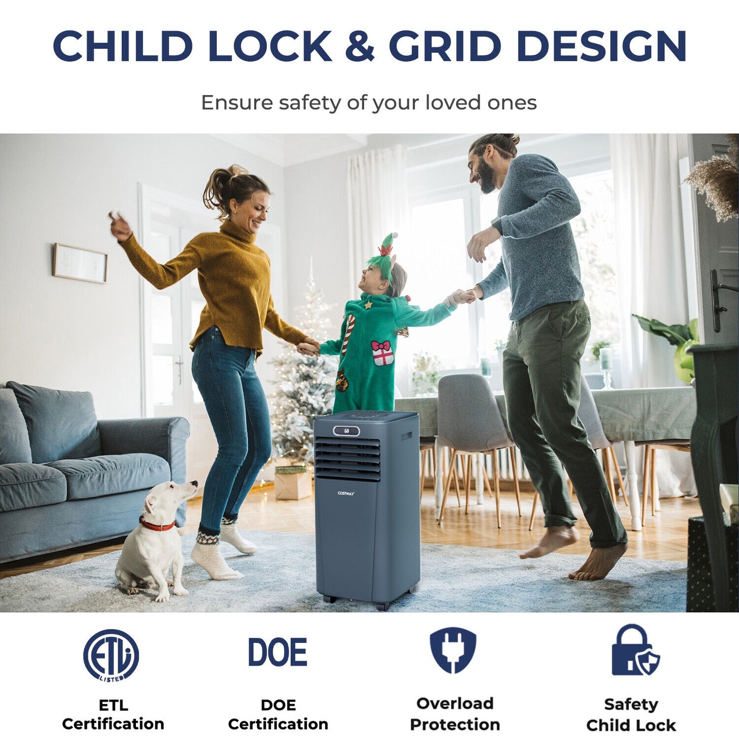 8000BTU 3-in-1 Portable Air Conditioner with Remote Control-Dark Blue