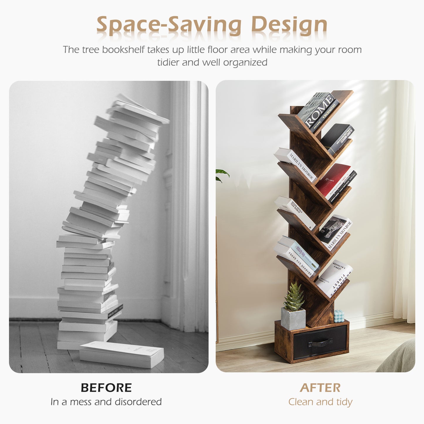 10-tier Tree Bookshelf with Drawer Free-standing Storage Bookcase*fully assembled*