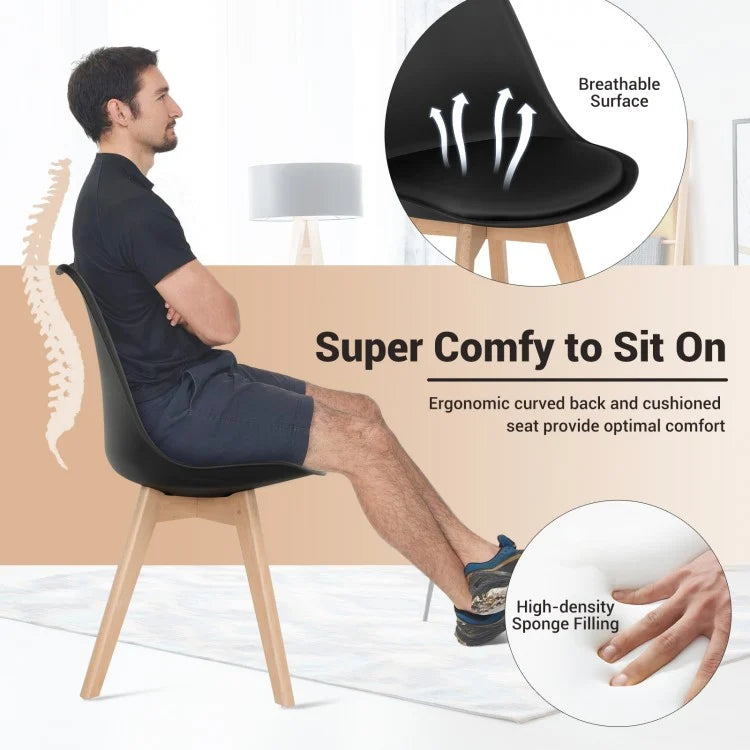 Set of 4 - Modern High Backrest Dining Chairs with Wooden Legs, Assembled