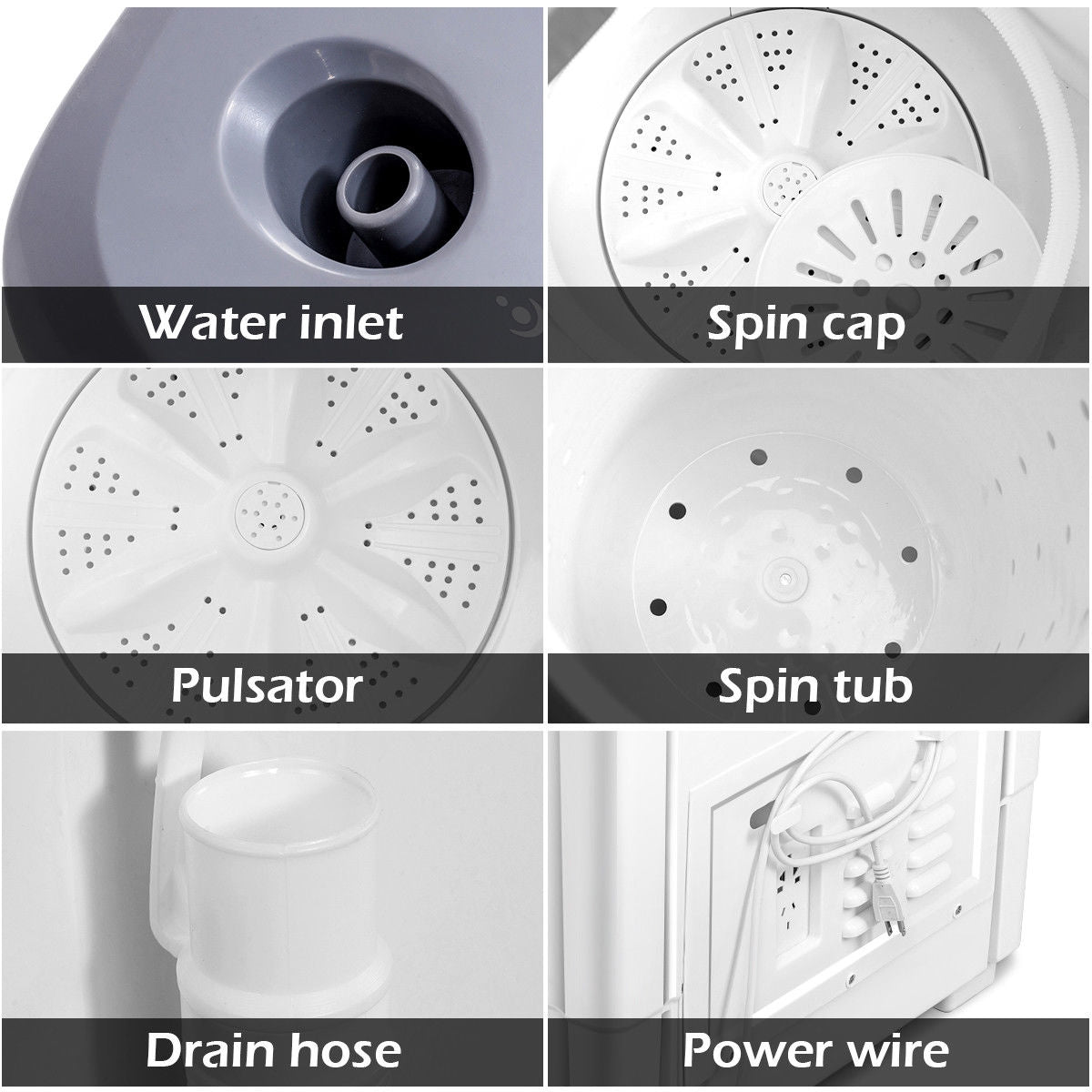 20 lbs Portable Semi-Automatic Twin-tub Washing Machine with Built-in Gravity Drain