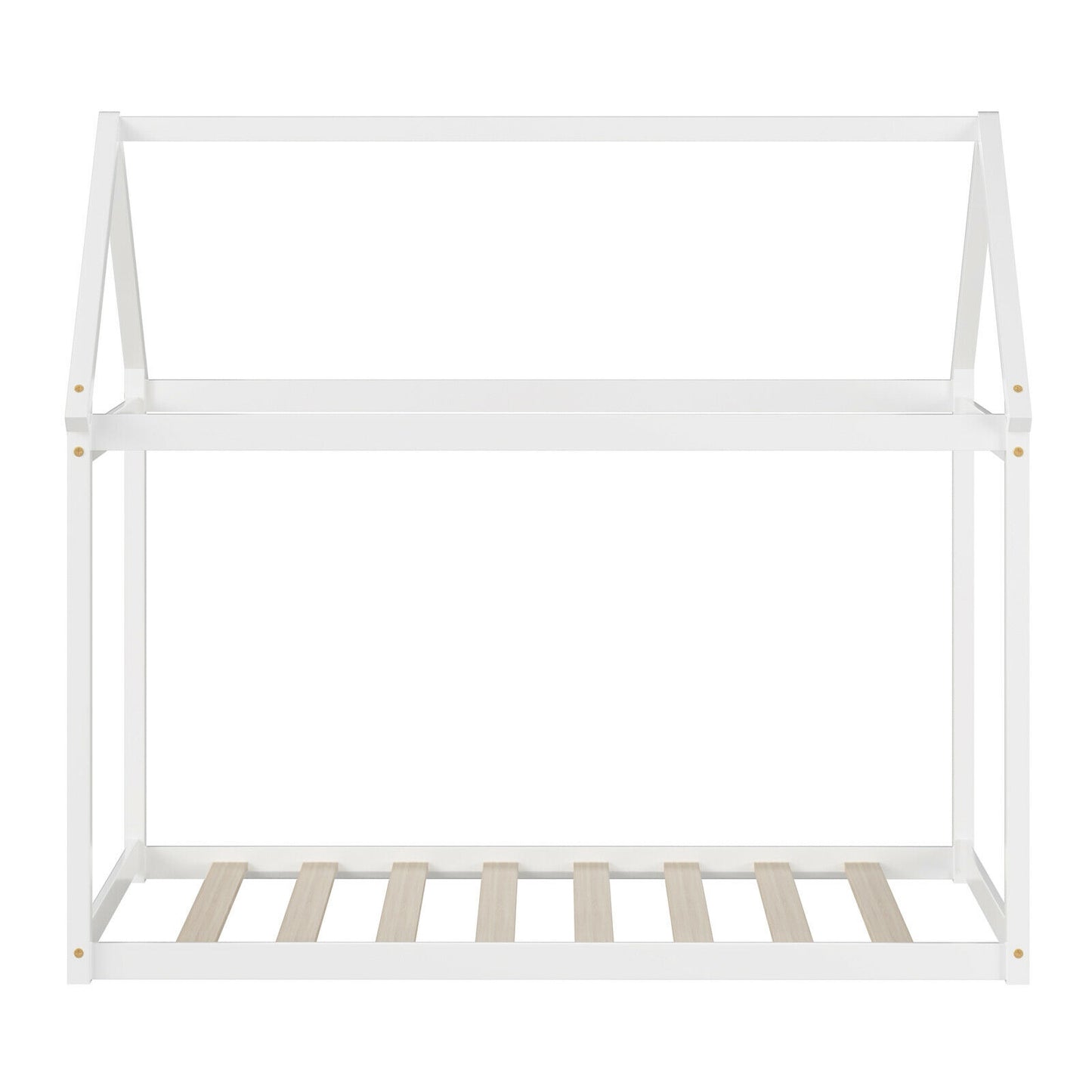 SPECIAL - Twin Size Kids Platform Floor Bed with Roof ang Heavy-Duty Slats-White (1 Box, Unassembled)