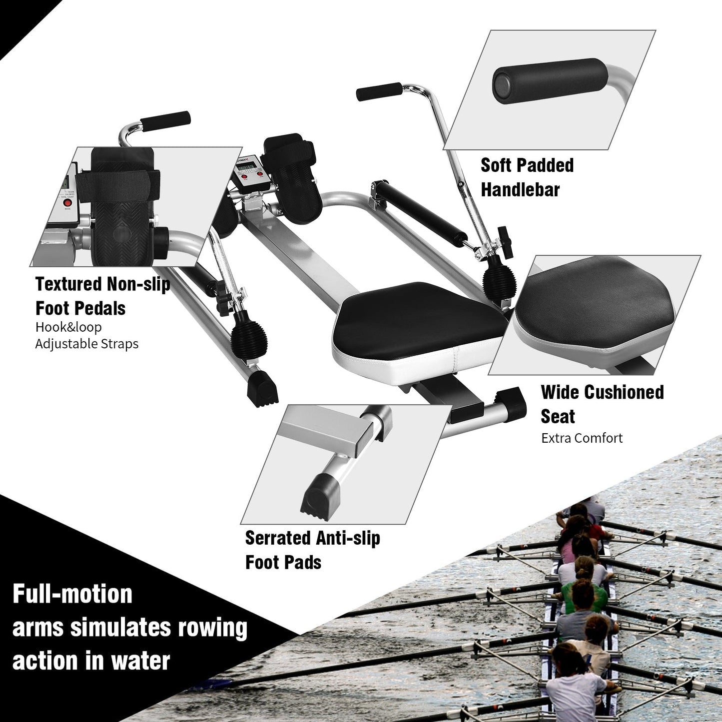 Exercise Adjustable Double Hydraulic Resistance Rowing Machine - Scratch and Dent