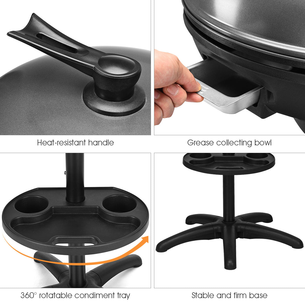 1350 W Outdoor Electric BBQ Grill with Removable Stand, Fully Assembled