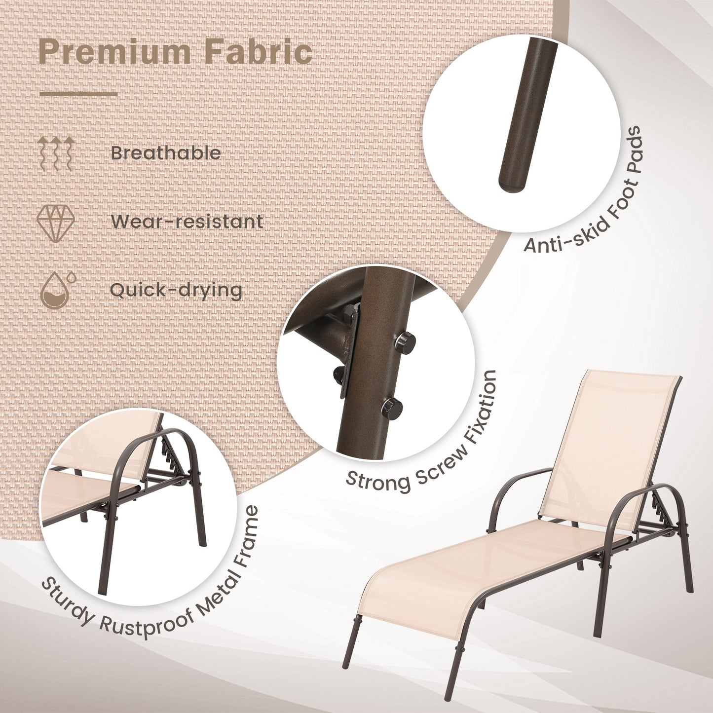 Adjustable Patio Chaise Outdoor Folding Lounge Chair with Adjustable Backrest-Brown