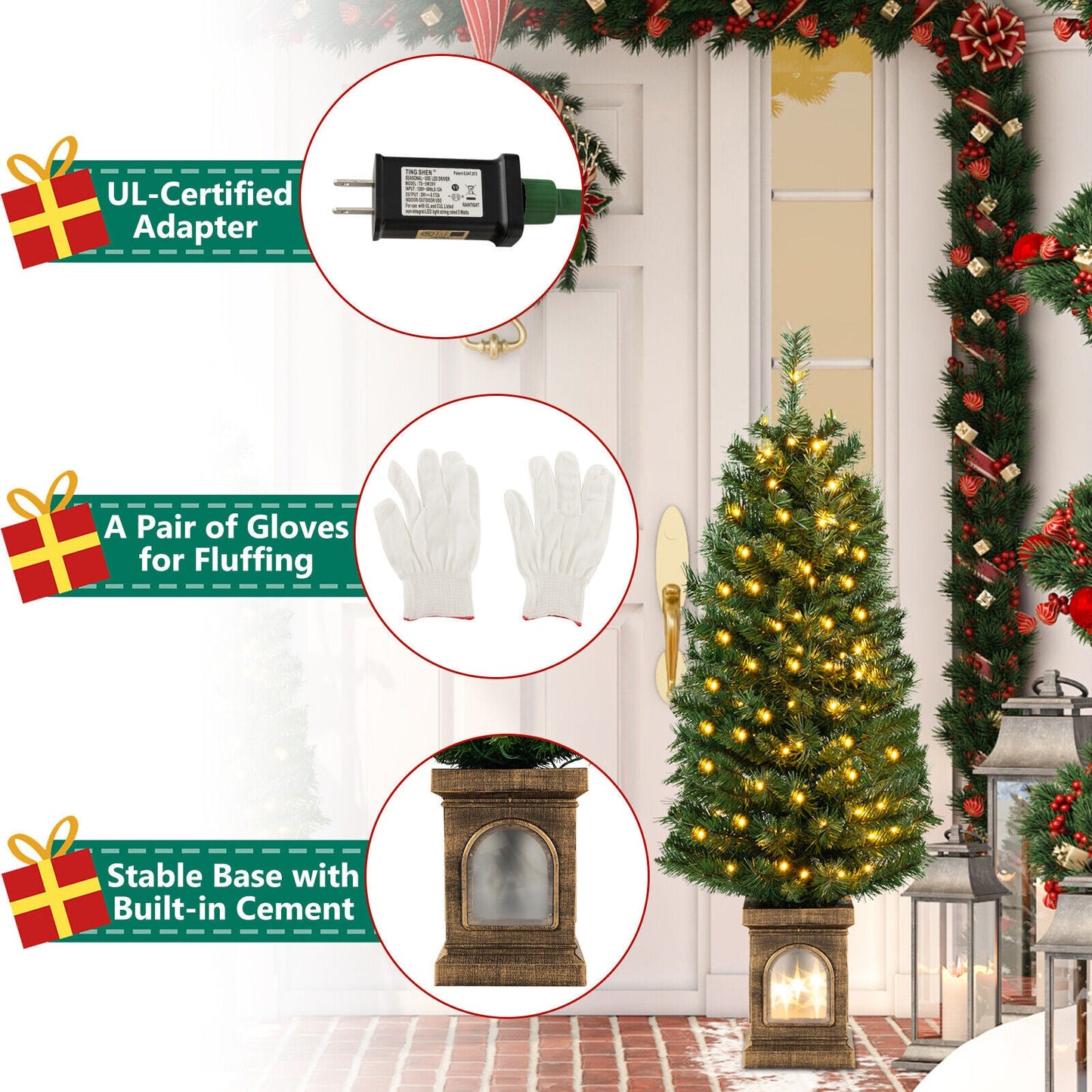 4 Feet Pre-Lit Potted Christmas Tree With Remote