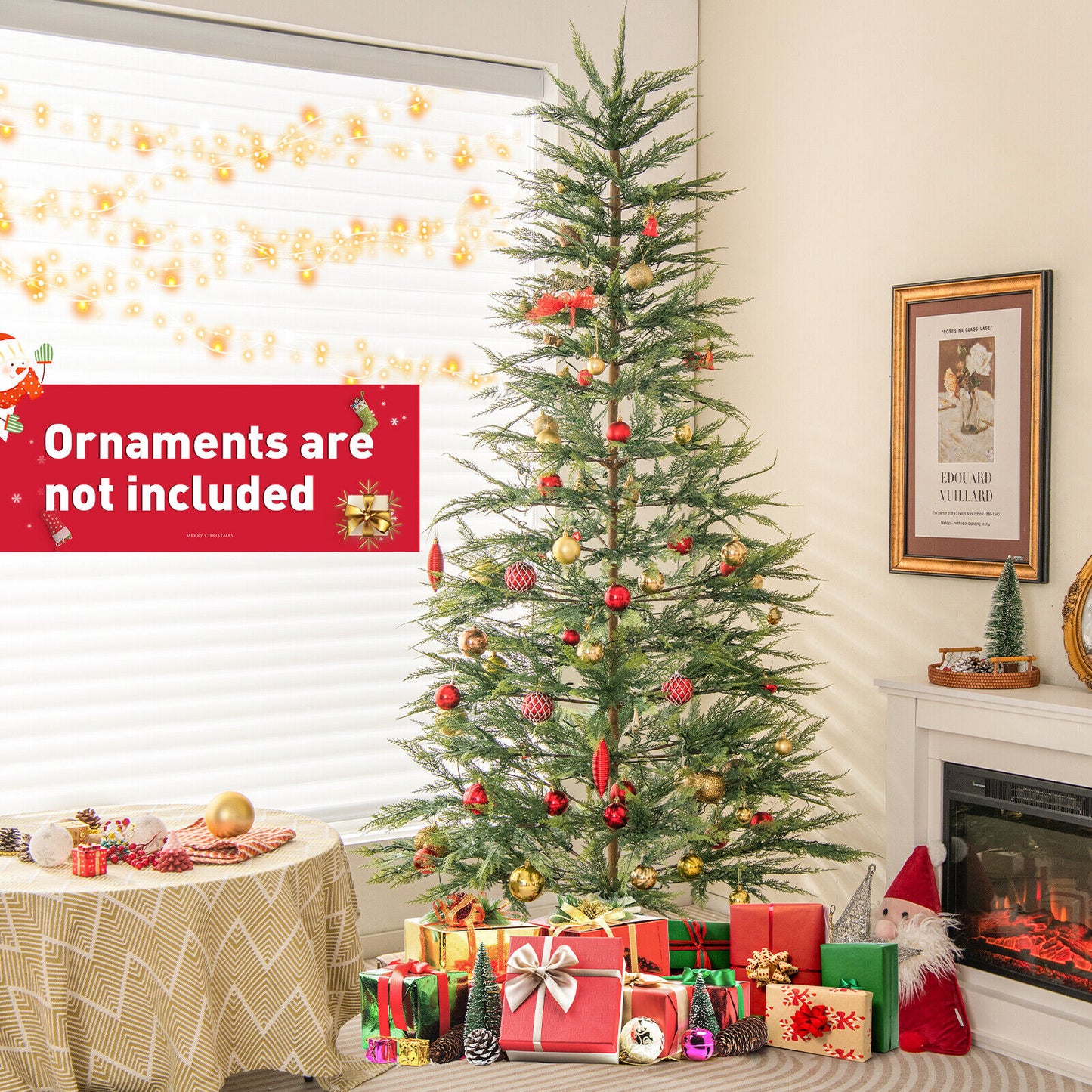 7.5 Feet Artificial Cypress Christmas Tree Pre-lit Hinged-7.5 ft, Fully Assembled