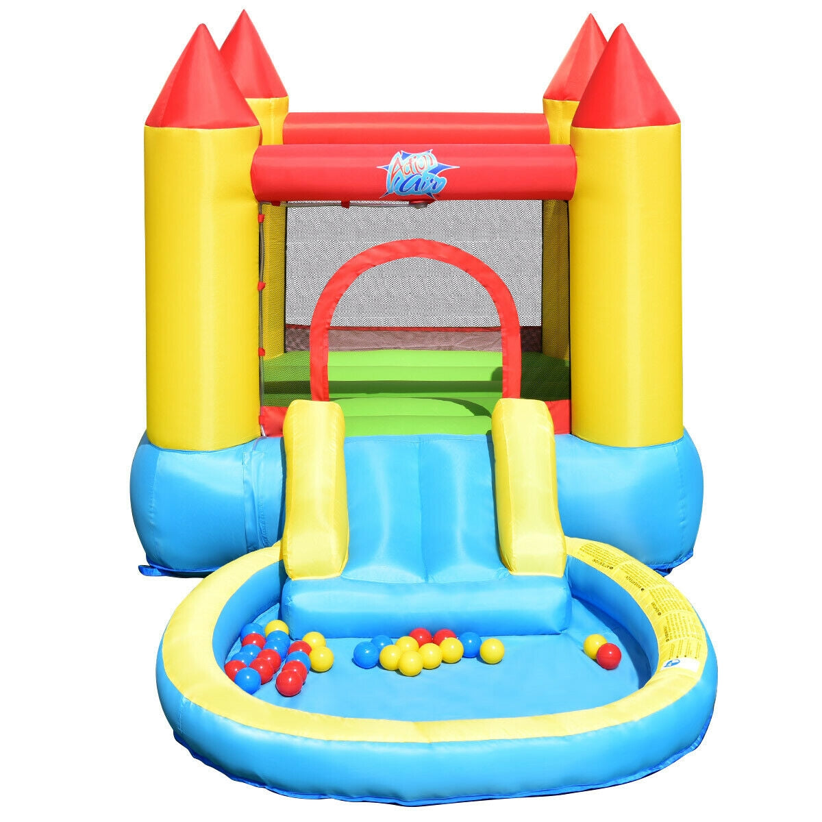 SPECIAL, Inflatable Kids Slide Bounce House with 580w Blower, 1 box,CLEAN/TESTED/ CUSTOMER RETURN, balls and ground pegs missing