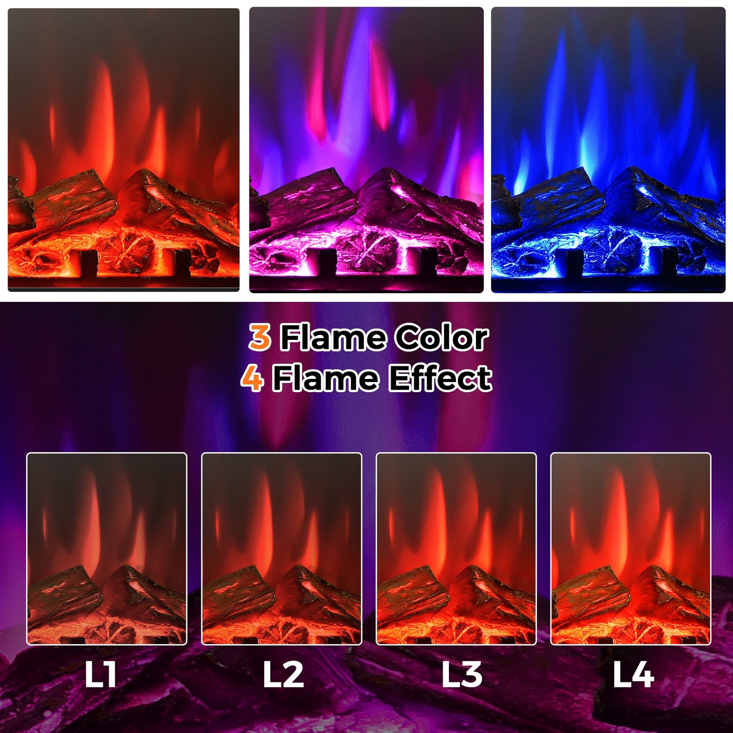 25"Electric Fireplace Freestanding & Recessed Heater Log Flame Remote 1350W