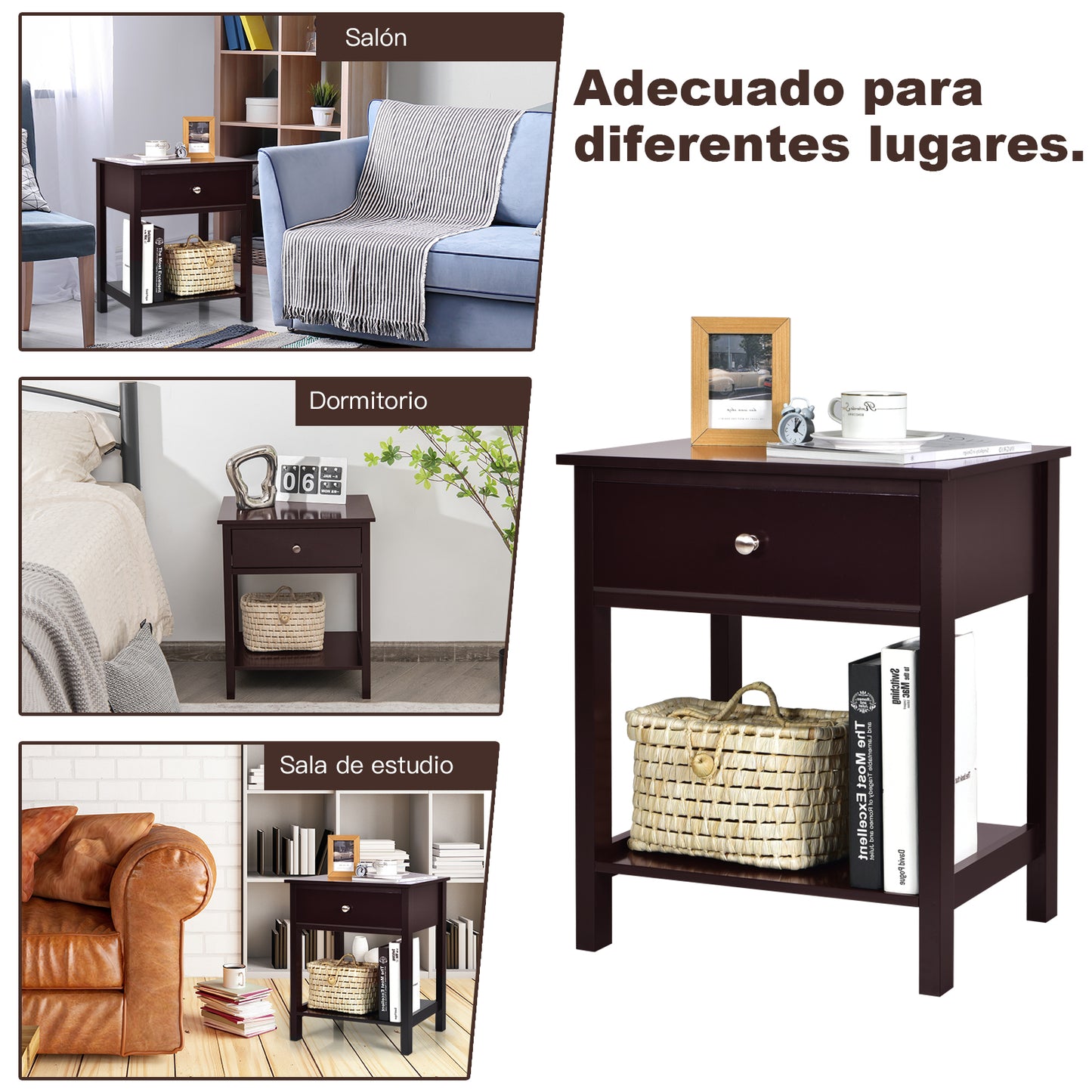 Wooden Storage Shelf with Drawer for Bedroom and Living Room-Brown (Fully Assembled)