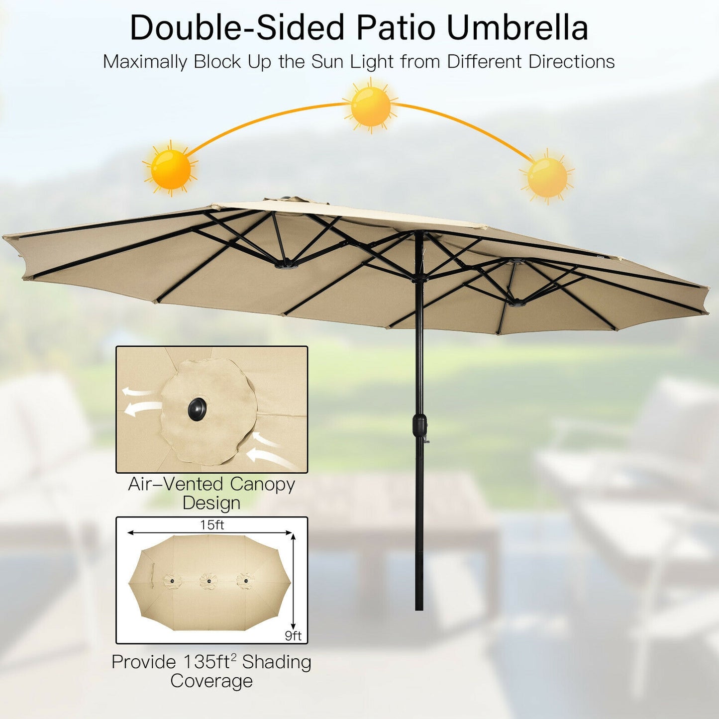 Giant, 15 Foot Umbrella-Beige