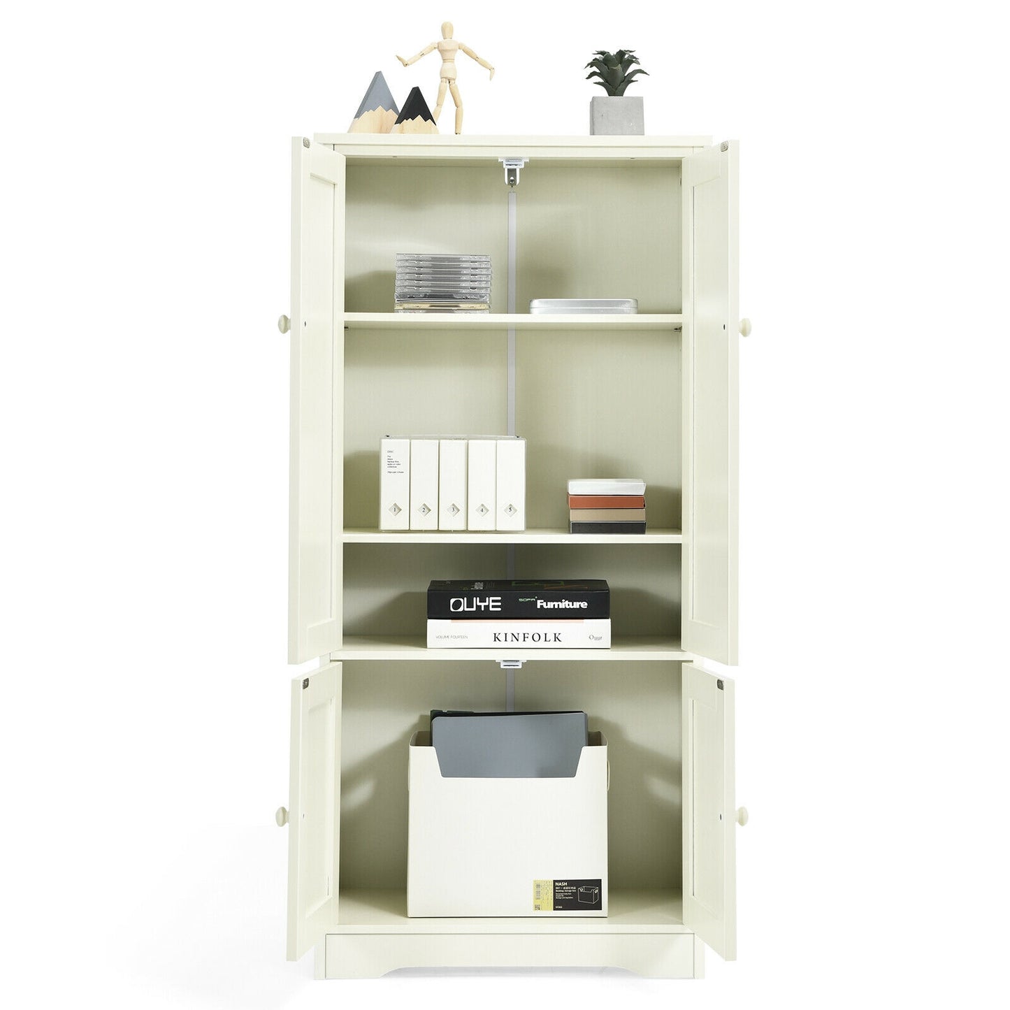 Accent Floor Storage Cabinet with Adjustable Shelves Antique 2-Door -Cream White (Fully Assembled)