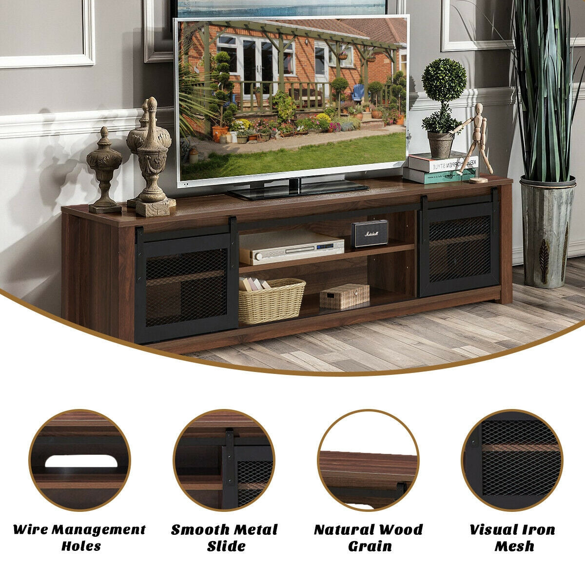 TV Stand Entertainment Center for TV's up to 65 Inch - Brown (Fully Assembled)
