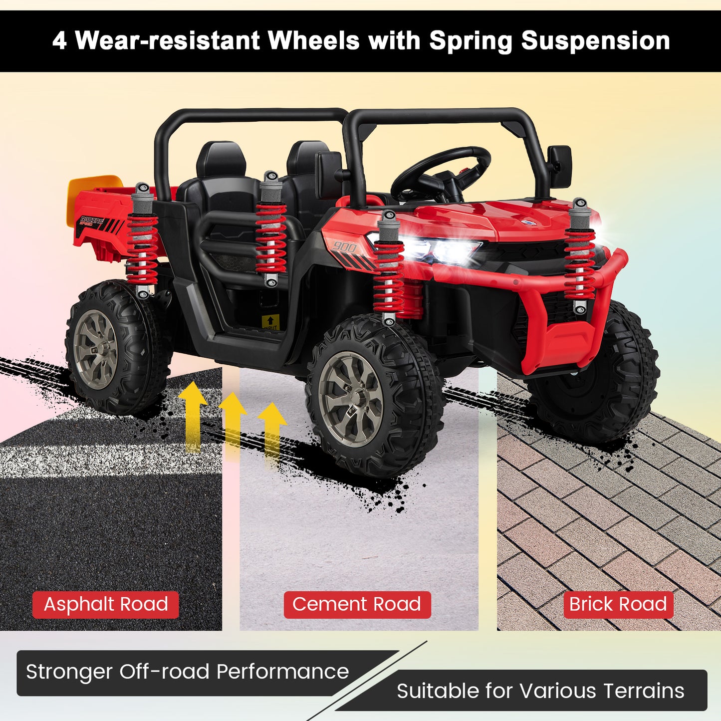 Large 47`` long 2-Seater Kids Ride On Dump Truck with Power Dump Bed, Fully Assembled, ages 3 - 8