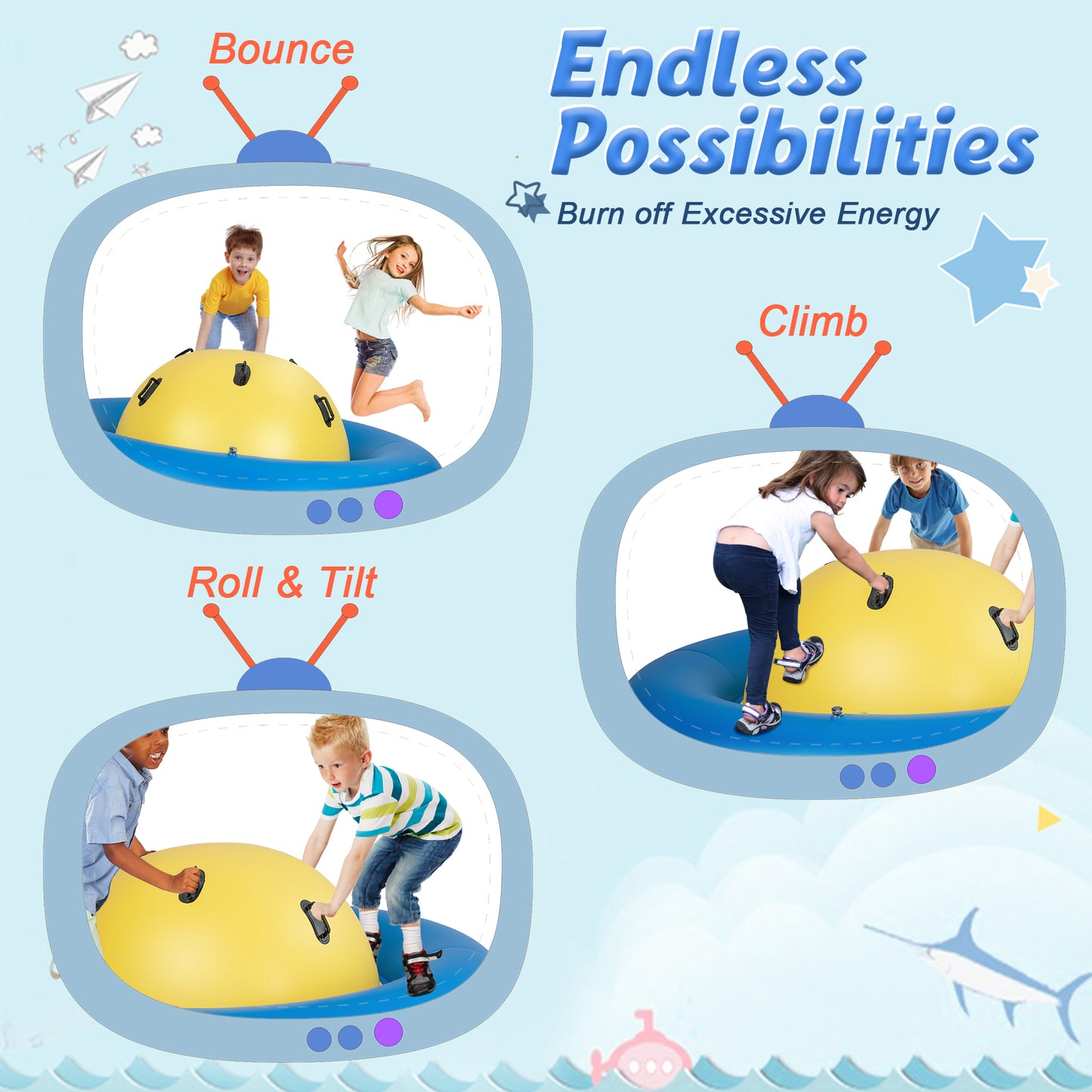 7.5 Foot Giant Inflatable Dome Rocker Bouncer with 6 Built-in Handles for Kids-Blue (1 Box)