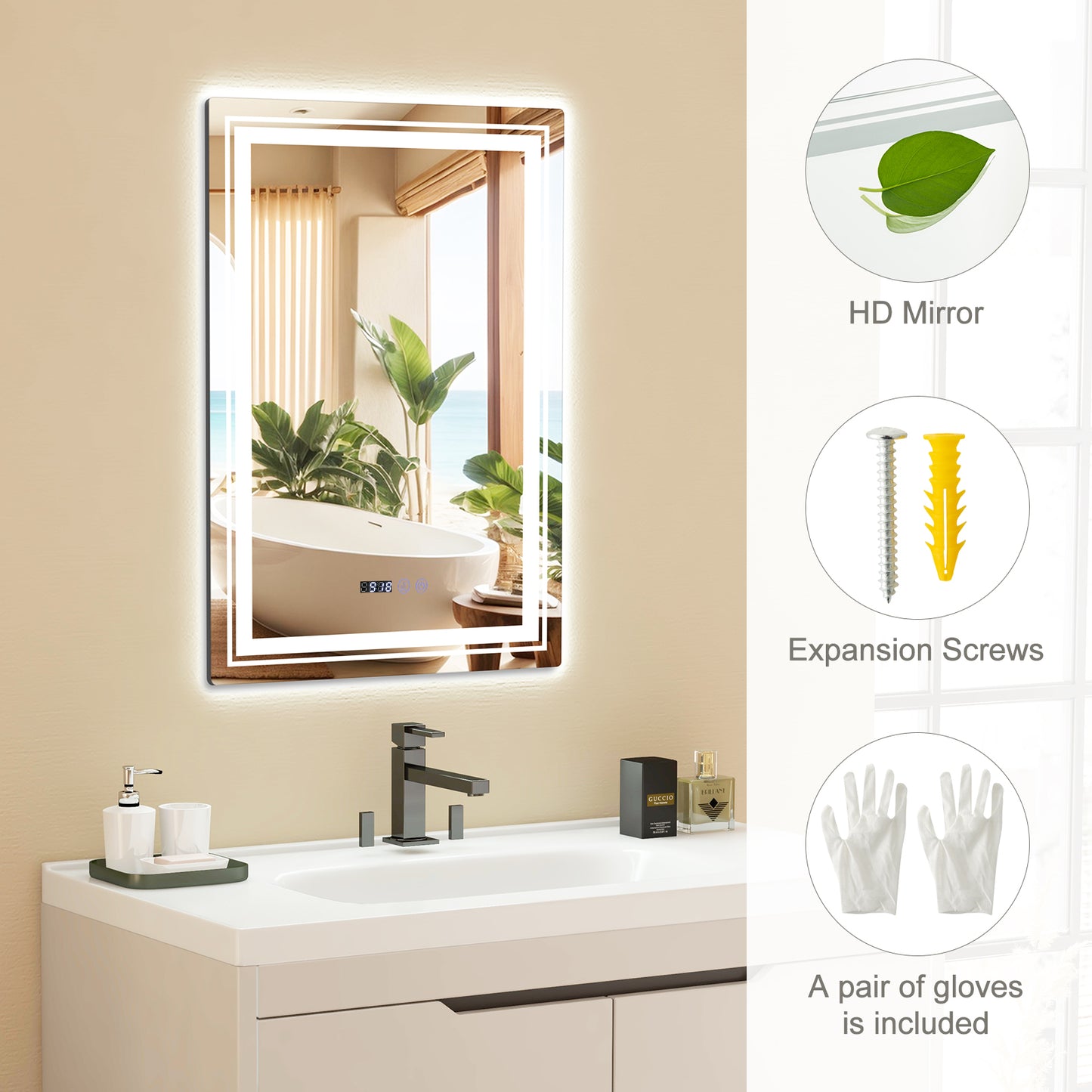 missing hardware Defogging LED Bathroom Mirror with Memory Function and Anti-Fog-S
