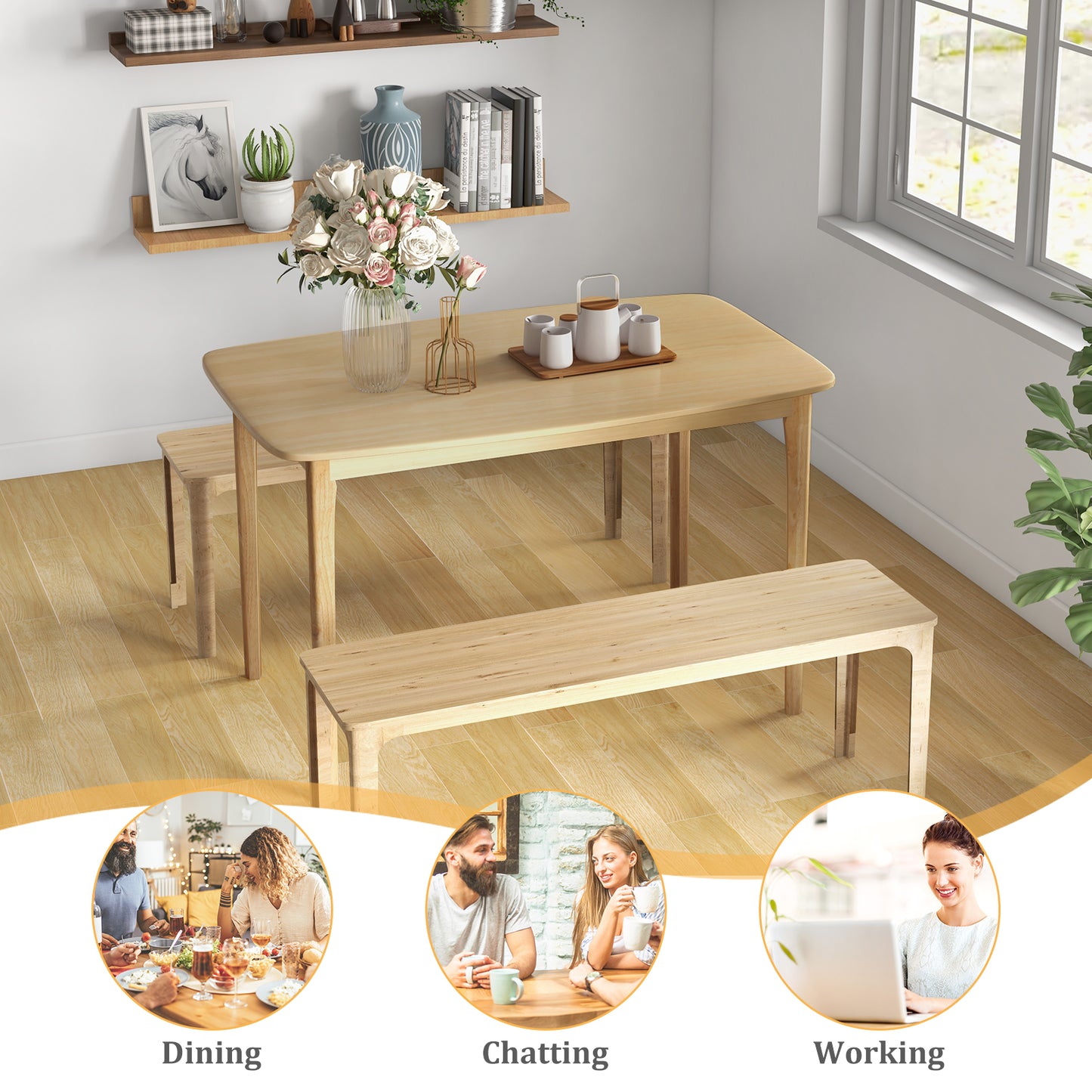 48 Inch Solid Wood Dining Table with Rubber Wood Supporting Legs for Kitchen Dining Room-Natural (Copy)