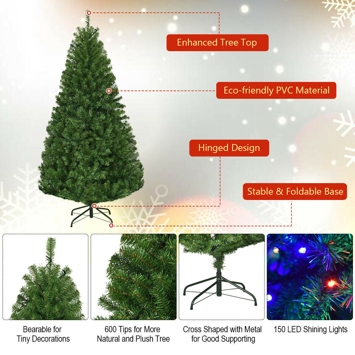 SPECIAL, NOT ALL LIGHTS WORKING Artificial Prelit Premium Hinged Christmas Tree-5 ft, muti or warm white, assembled, final sale