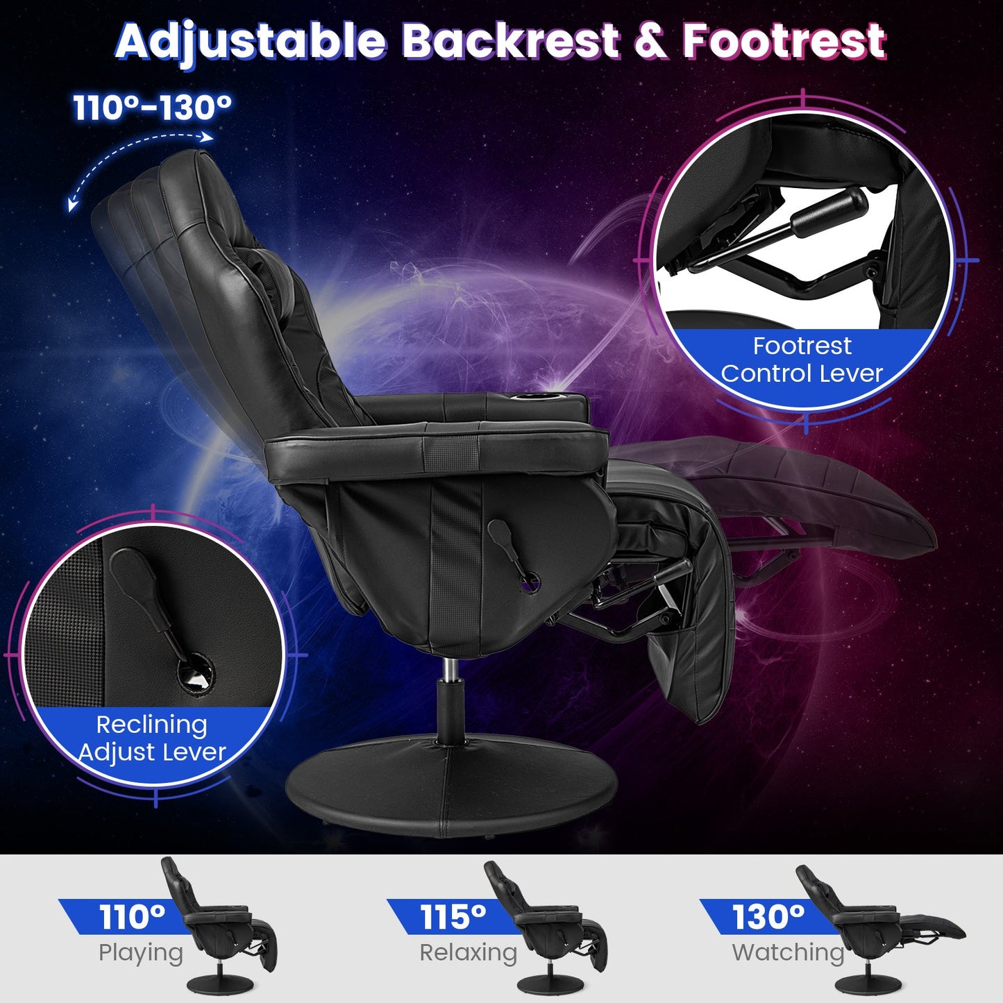 Massage Video Gaming Recliner Chair, OURS HAS GREY TRIM, CLEAN CUSTOMER RETURN, TESTED