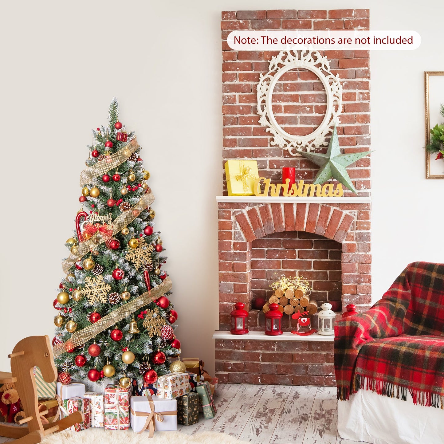 Pre-lit Artificial Pencil Christmas Tree with Pine Cones and Red Berries-5 ft, final sale