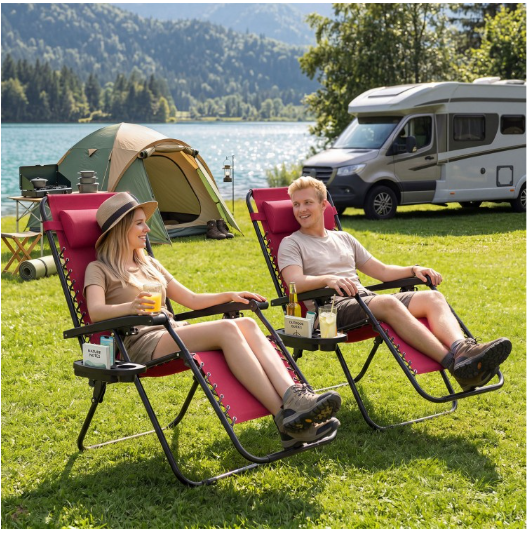 Zero Gravity Lounge Chair with Cup Holder & Removable Pillow