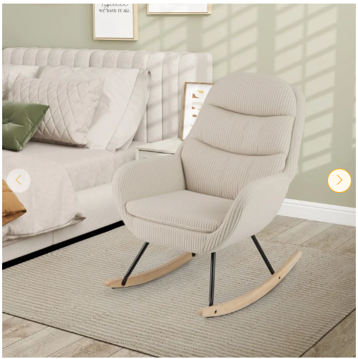 Upholstered Rocking Chair Nursery Glider Rocker with Padded Backrest and Seat-Beige