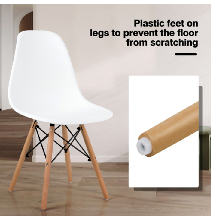 4 piece set, Modern Dining Side Chair Wood Legs-White