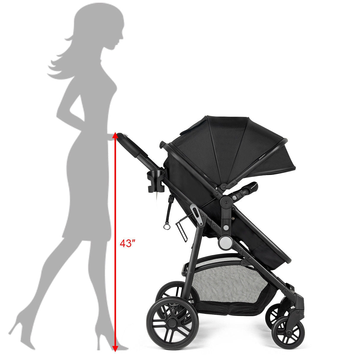 2 in 1 Foldable Pushchair Newborn Infant Baby Stroller-Black (Assembled)